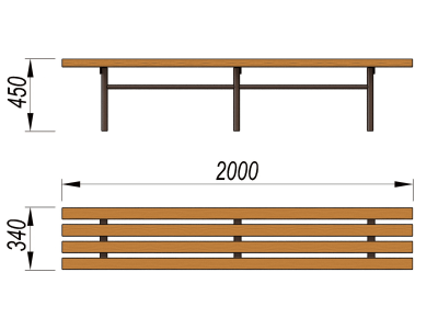 Двухметровая лавочка без спинки 2 м МАФ 1602 в Москве